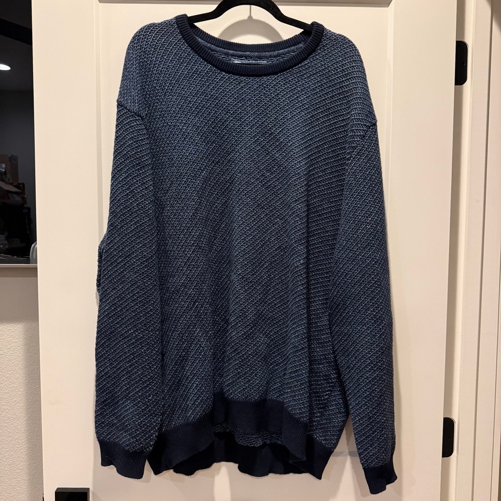 Preppy Textured Jos A Bank 1905 Men's 3XL Blue Cotton Crewneck Sweater